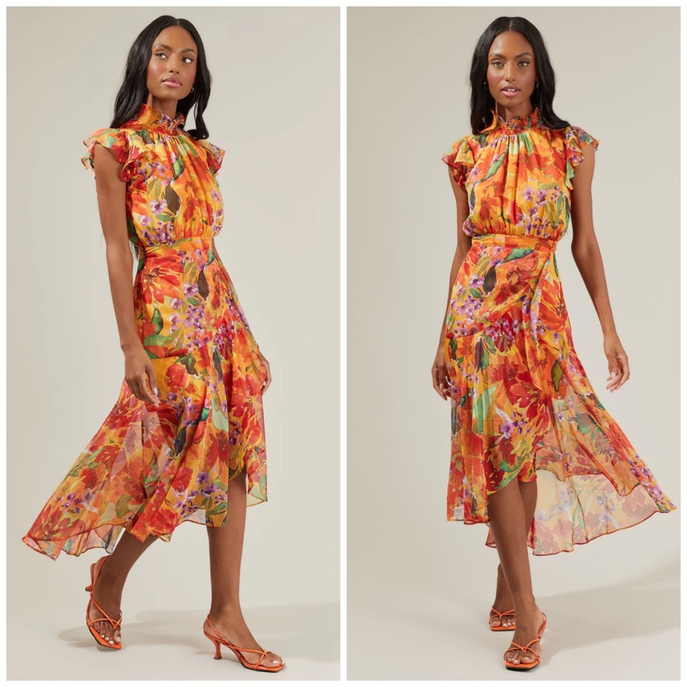 NWT Sugarlips Delilah Floral Blouson Drape Tiered Midi Dress